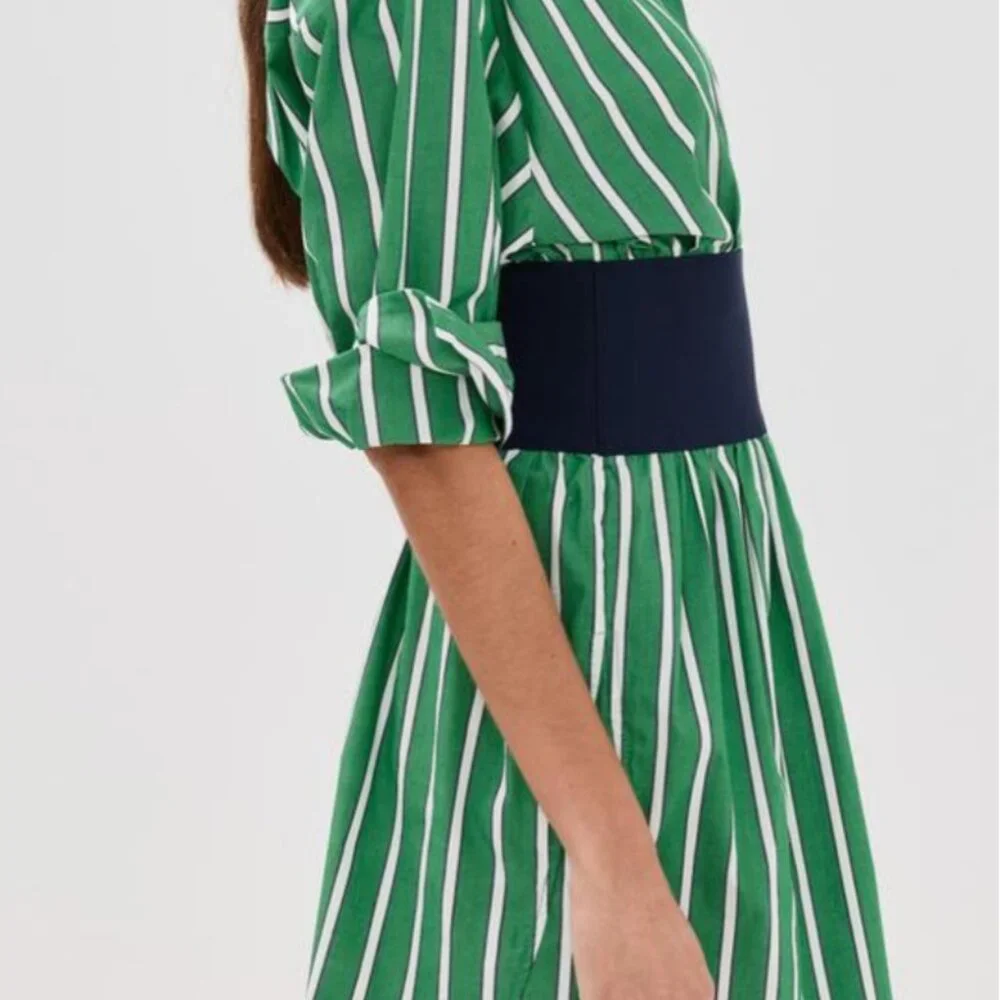 STAUD Michelle Striped Shirt Mini Dress Seaweed Green Size M NWT Chic Versatile - Picture 7 of 16